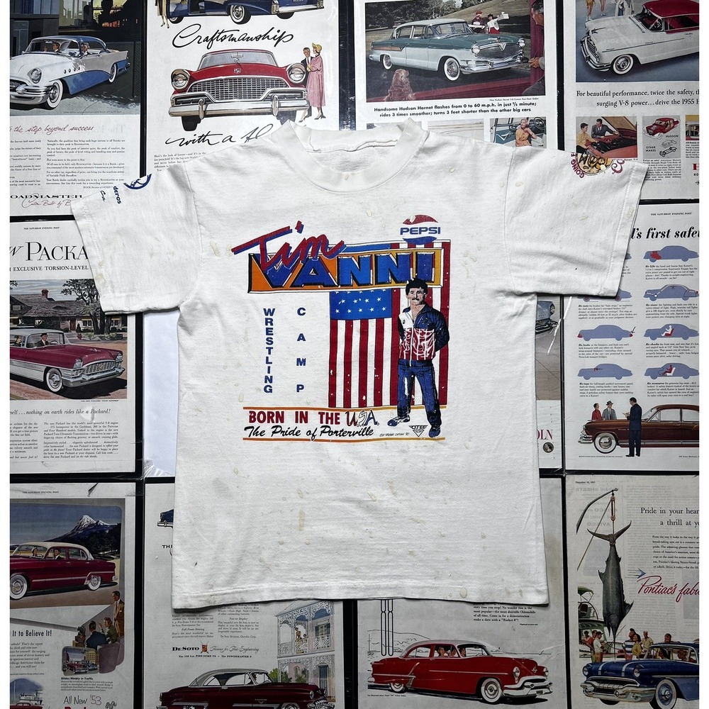 Vintage 1987 Tim Vanni Wrestling Camp T-Shirt 1988 Seoul Olympics Pepsi Coors L